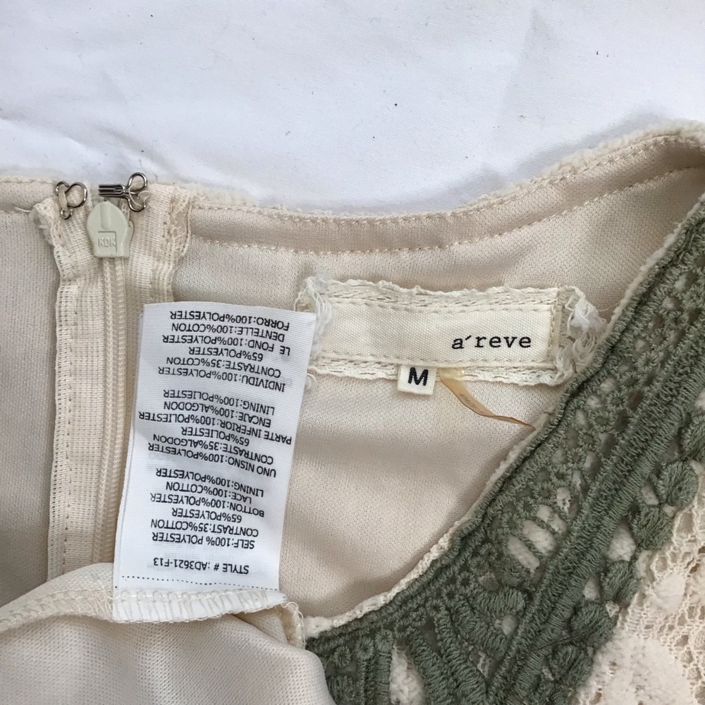 A'Reve Women Chic Sheer Cream Dolly/Olive Lace Detail Brown Ruffle Tier Dress M - Picture 11 of 11